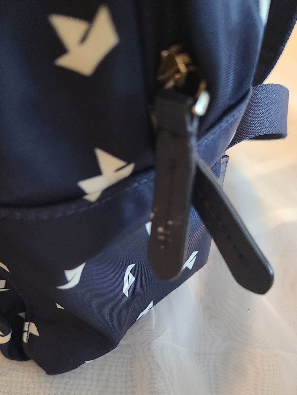 kate spade Navy Mini Backpack with White Origami Paper Boat Print - Picture 15 of 15